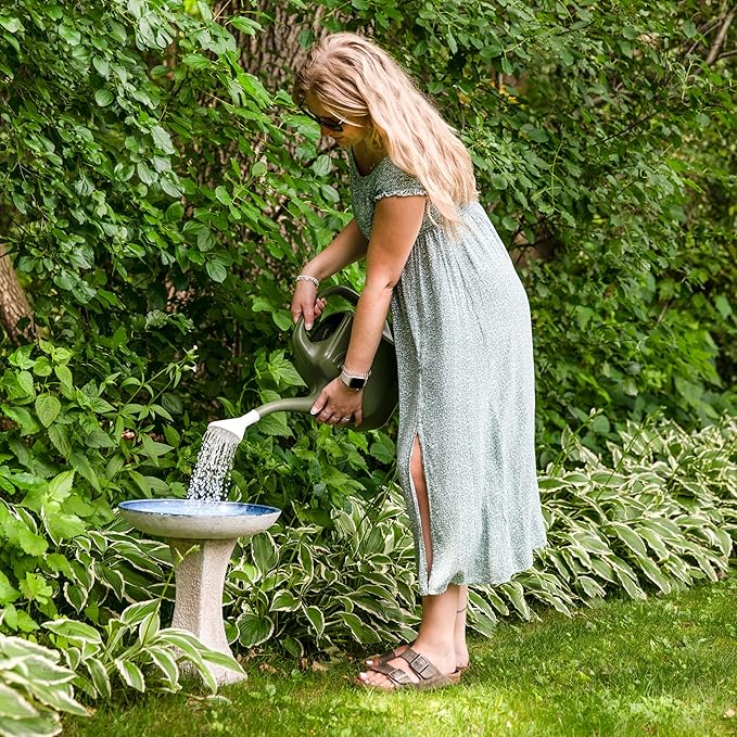 Sunnydaze Ceramic Bird Bath for Outside - 16" H - UV- and Frost-Resistant - Pedestal Bird Bath - Blue Glazed Bowl - White Lava Finish-VerdiqueGarden