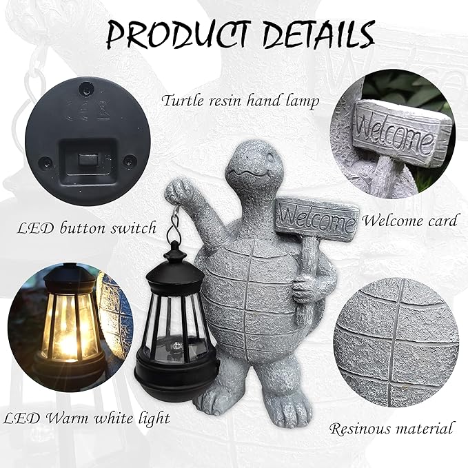 Solar Turtle Garden Outdoor Statues,Resin Turtles Figurine Decorations with Solar Lights Lantern, Outdoor Turtle Art Decor for Lawn,Yard, Unique Housewarming Gift for Garden Home-VerdiqueGarden