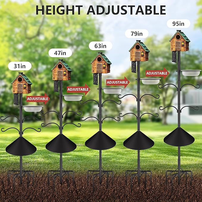 Bird Feeder Pole Stand,95 Inch House Pole for Outdoors Weather Station,Heavy Duty Metal Mount Kit Adjustable Multifunctional Bird Feeder Stand-VerdiqueGarden
