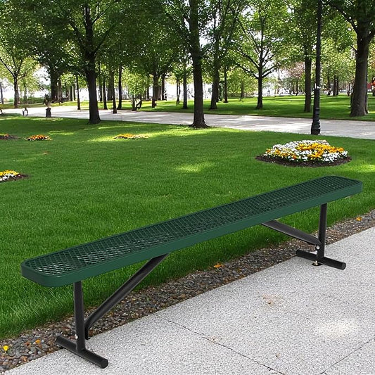 96" L Outdoor Metal Benches, Heavy Duty Garden Park Bench for Outside, Porch Chair Sports Backless Commercial Benches Mesh Bench for Shopping Mall, Store, Lawn, Park, Patio, Deck, Garden-VerdiqueGarden