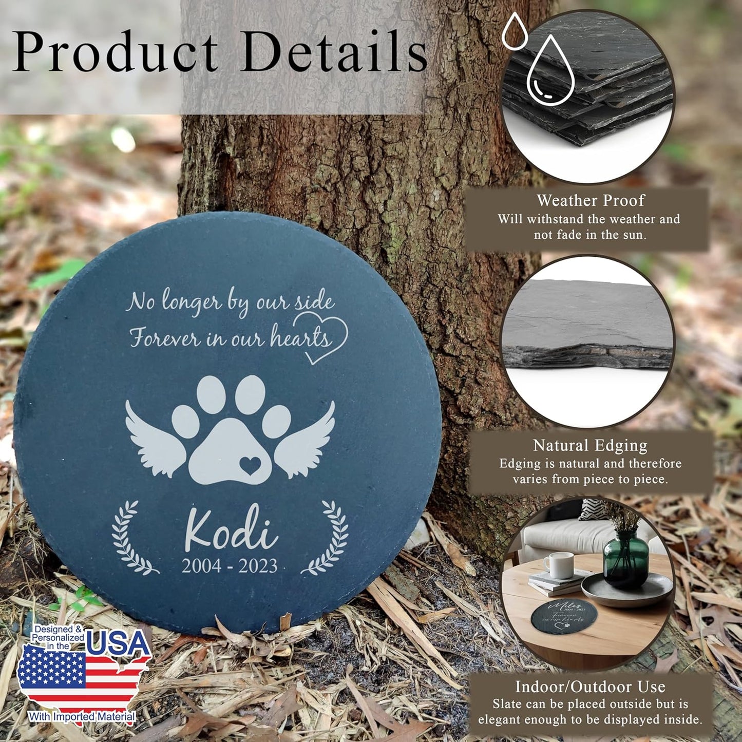Personalized Pet Memorial Stone for Dogs and Cats | Custom Laser-Etched Weatherproof Garden Grave Marker | Natural Stone Bereavement Headstone Sympathy Gift | 4, 6, 10, or 12 Inch Heart or Circle Shape (A1)-VerdiqueGarden