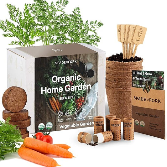 Organic Indoor Vegetable Garden Starter Kit - Made in USA - Certified USDA Organic - 5 Seed Types Cherry Tomato, Lettuce, Carrot, Radish, Green Bean | Indoor Plant Seeds, Indoor Garden Kit, Plant Kit-VerdiqueGarden