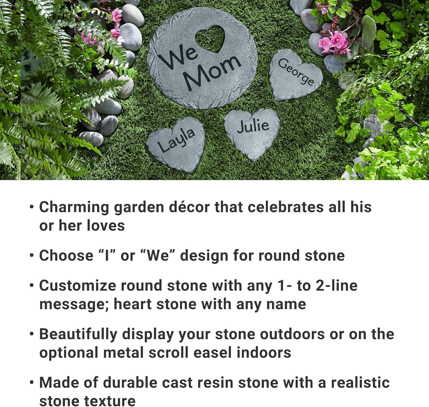 Let's Make Memories Personalized Garden Stone - Resin - Custom Garden Décor - Round Stone with Heart Cutout - for Dad - for Father's Day-VerdiqueGarden
