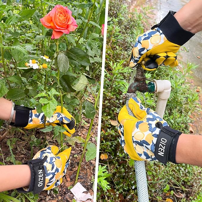 2 Pair Cowhide Leather Thorn Proof & Puncture Resistant Gardening Gloves for Women and Men, Touchscreen Compatible Working Gloves for Weeding, Digging, Planting, Gardening Gifts for Women (Medium)-VerdiqueGarden