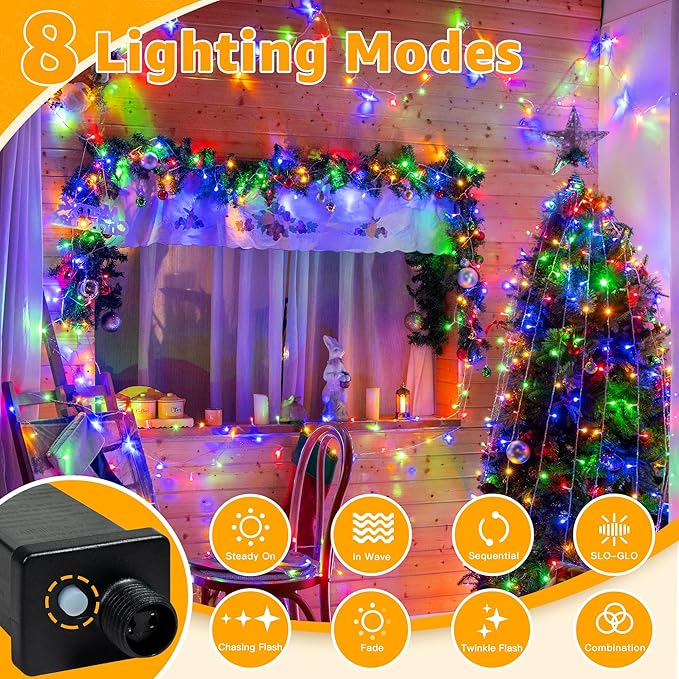 Ollny String Lights 120LED 40FT, Multicolor Fairy Lights Waterproof Connectable Timer, 8 Modes Plug in Christmas Light for Bedroom Outdoor Party Indoor Classroom Decorations-VerdiqueGarden