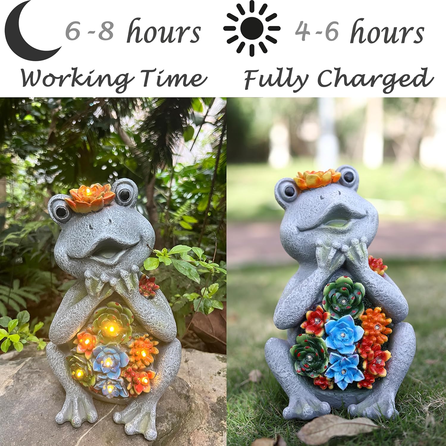 Solar Garden Frog Statues with Outdoor Light for Outdoor Decor Succulent and 8 LED Lights Solar Frog Art Decor for Lawn Yard Decor Gifts for Women Mother's Day Birthday-VerdiqueGarden