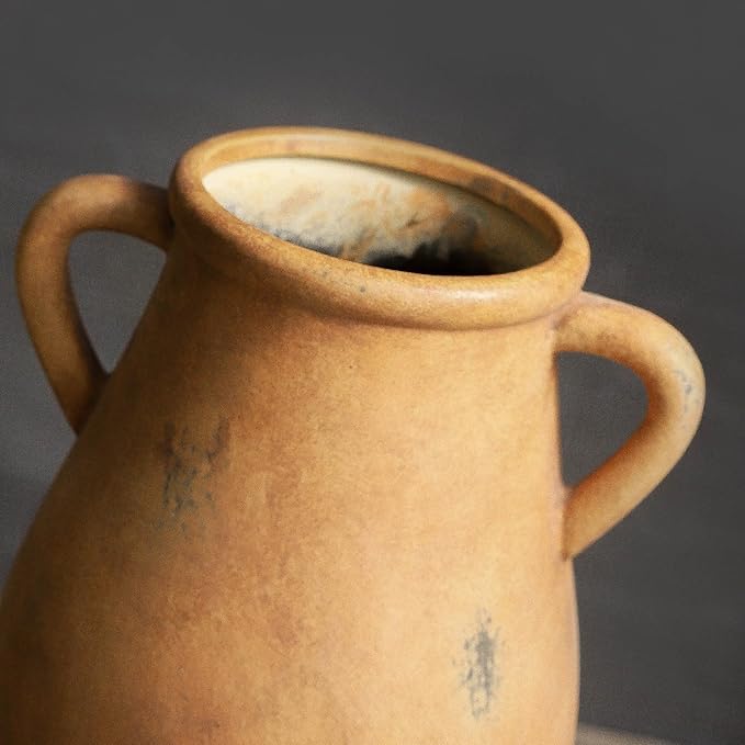 Large Ceramic Flower Vase,11.3 inch Terracotta Vase with 2 Handles, Rustic Farmhouse Vases, Decorative Pottery Flower Vases for Home Decor, Living Room Shelf Decor, Table-VerdiqueGarden