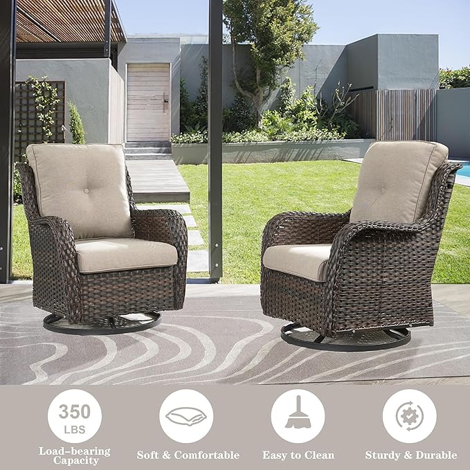 3 PCS Patio Furniture Set - Mixed Grey Wicker Swivel Rocking Chairs with Side Table, Furniture Set for Outdoor-VerdiqueGarden