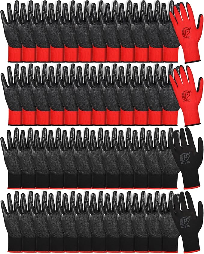 Nuogo 48 Pairs Gardening Gloves for Men Women Rubber Coated Safety Work Gloves Bulk for Gardening Construction Work-VerdiqueGarden
