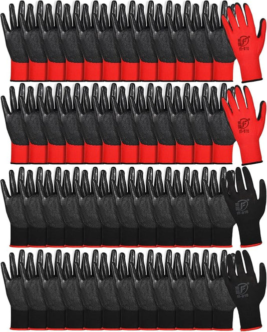 Nuogo 48 Pairs Gardening Gloves for Men Women Rubber Coated Safety Work Gloves Bulk for Gardening Construction Work-VerdiqueGarden