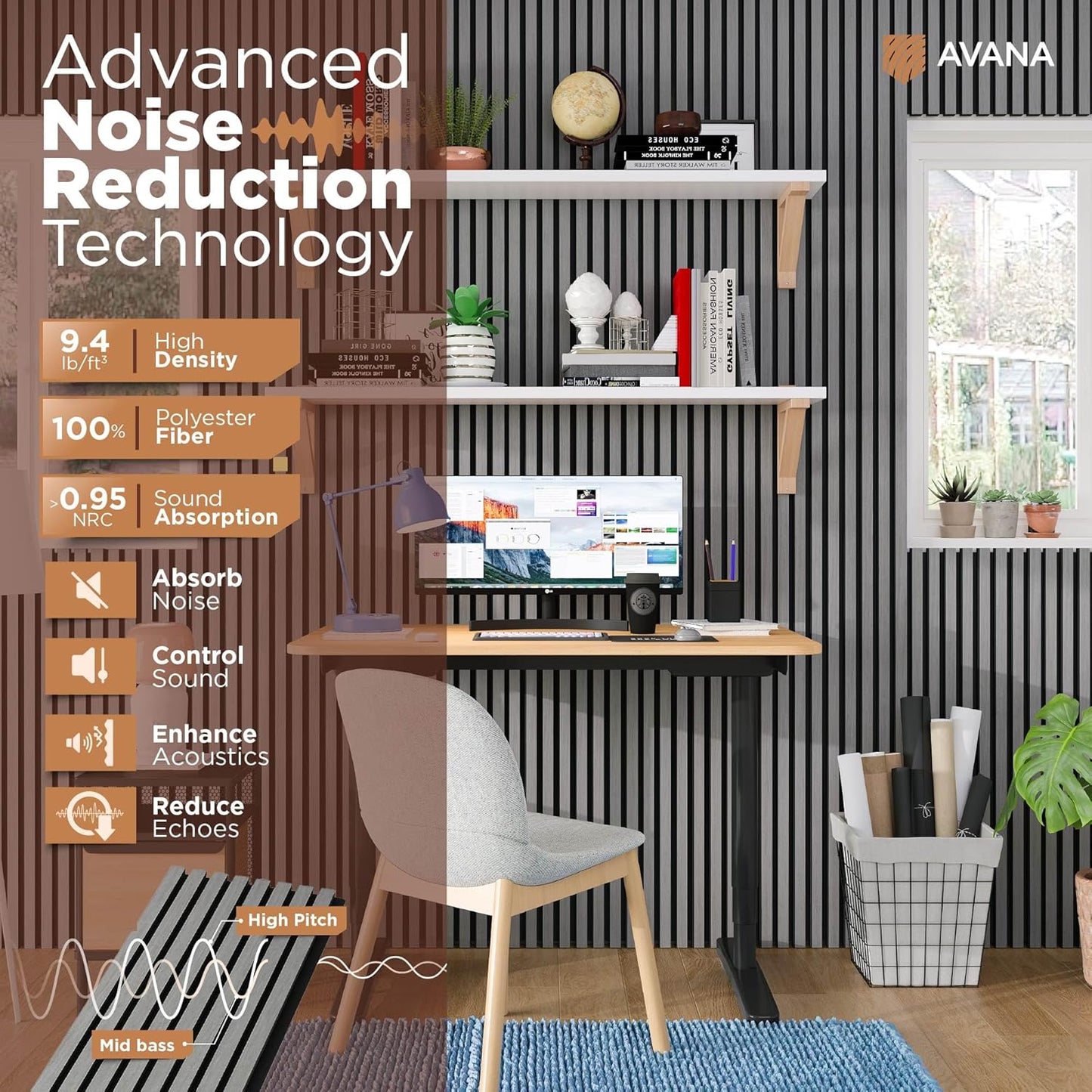 Avana Modern Acoustic Wood Wall Panels – 47.2 X 12.6 Inch Gray Oak Acoustic Panels 1 PC – Wall Panels for Interior Wall Decor For Homes, Offices, Studios – Sturdy And Durable Wood Panels for Wall-VerdiqueGarden