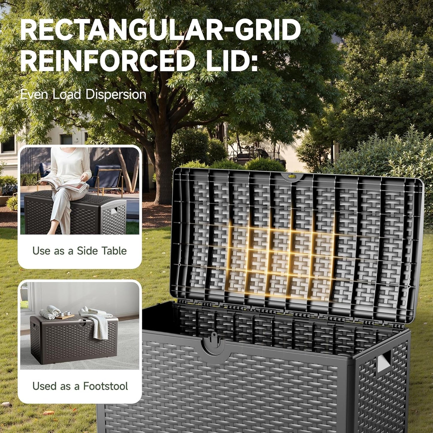 80 Gallon Deck Box, Double Layer Waterproof Resin Outdoor Indoor Storage Box, Lockable & UV Resistant Storage Bin for Patio Furniture, Garden Tools, Pool Accessories (Black)-VerdiqueGarden