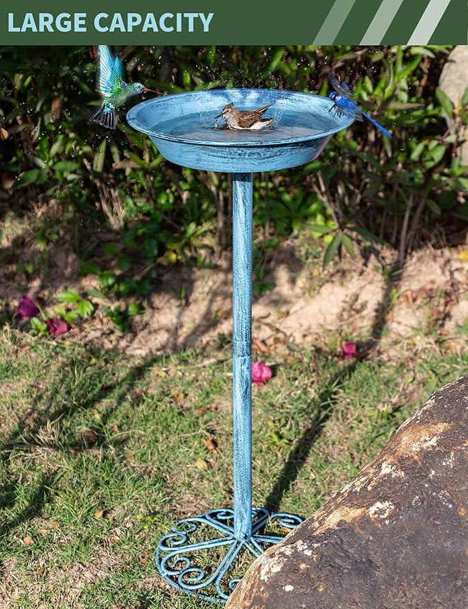 Bird Baths for Outdoors 25.5 Inch Height Outdoor Garden Bird Feeder Metal Birdbath with Dragonfly for Garden Yard and Lawn Decoration,Blue-VerdiqueGarden
