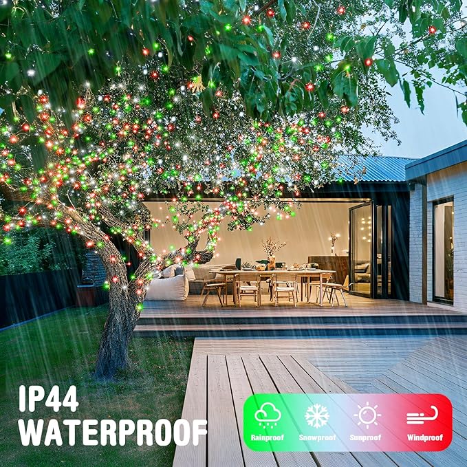 JMEXSUSS Connectable Red White and Green Christmas Lights, 8 Modes 100 LED Twinkle String Lights Indoor, Clear Wire Plug-in String Lights Outdoor Waterproof-VerdiqueGarden