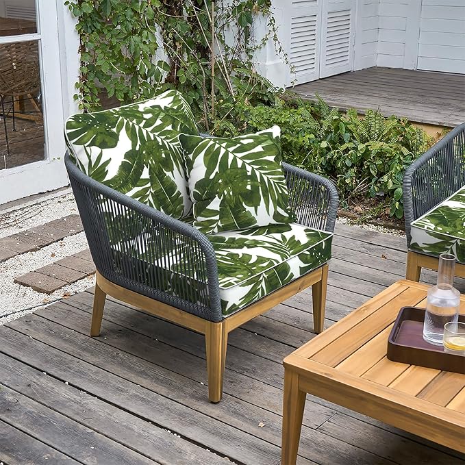 LVTXIII Outdoor/Indoor Deep Seat Cushion Patio Seat and Back Cushion Set All-Weather Replacement Chair Cushion for Chairs Sofa and Coach, 24"x24"x4", Palms Green-VerdiqueGarden