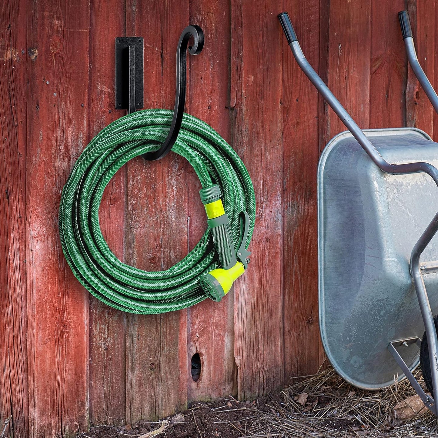 Hose Holder Wall Mount （Metal/8-Inch） Heavy-Duty Garden Hose Hanger Outdoor, Hand-Forged Hose Rack Mount-VerdiqueGarden