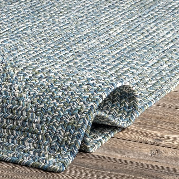 nuLOOM 8' x 10' Solid Hand Braided Indoor/Outdoor Area Rug, Pet-Friendly, High Traffic, Weather Resistant, for Patio, Balcony, Bedroom, Living Room, Dining Room, Wynn Aqua-VerdiqueGarden