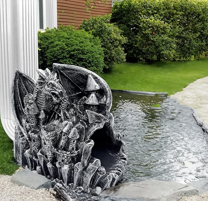 Dragon Gutter Diverter Rain, Outdoor Decor Sculpture, Garden Rain Downspout Diverter, Splash Block, Gutter Extender, Decorative Extension, Animal Statue,Eco-Friendly Resin, Fits 3x4 Downspouts-VerdiqueGarden