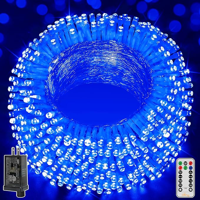 Ollny Christmas Lights Outdoor 800LED 262FT, Blue Plug in Fairy Lights with Remote, 8 Modes Waterproof Timers Dimmable LED String Lights for Indoor House Outside Bedroom Patio Balcony-VerdiqueGarden