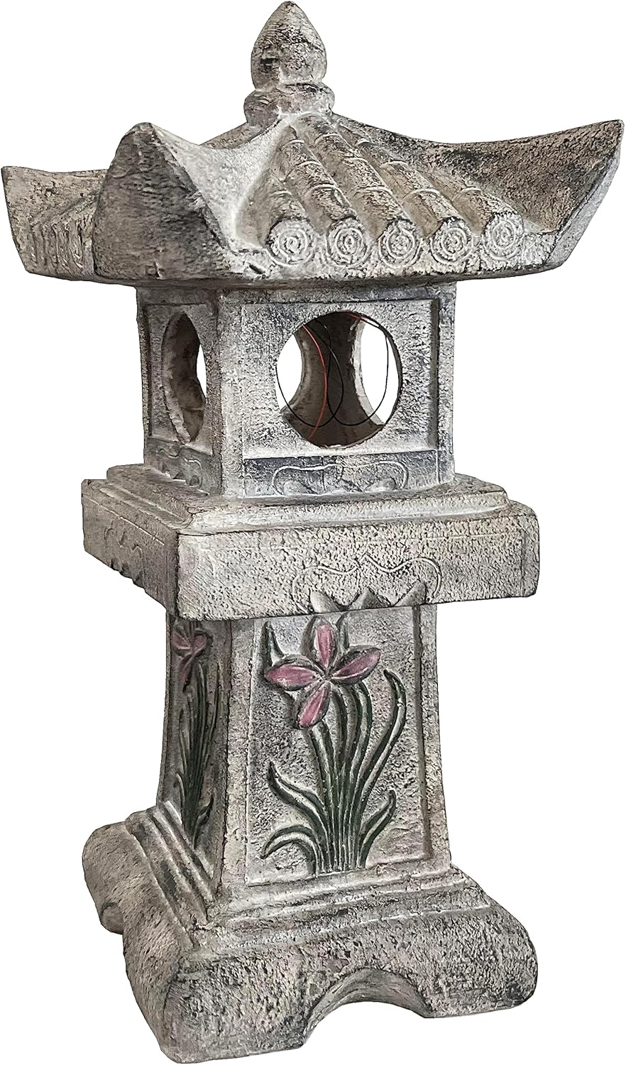 23.6’’High Asian Orchid Pagoda Statue Solar-Powered LED Light Miniature Tower Lantern Garden Decoration Figurines Solar Lamp Outdoor Japanese Decoration Zen Courtyard Landscape-VerdiqueGarden