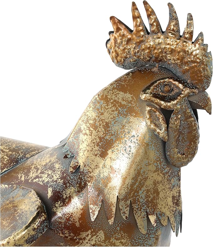 Deco 79 Metal Rooster Patina Garden Sculpture, 9" x 17" x 17", Bronze-VerdiqueGarden