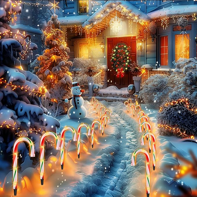 10" Christmas Candy Cane Pathway Lights, Set of 10 Pack Christmas Outdoor Decorations Candy Cane Lights Red & Green-VerdiqueGarden