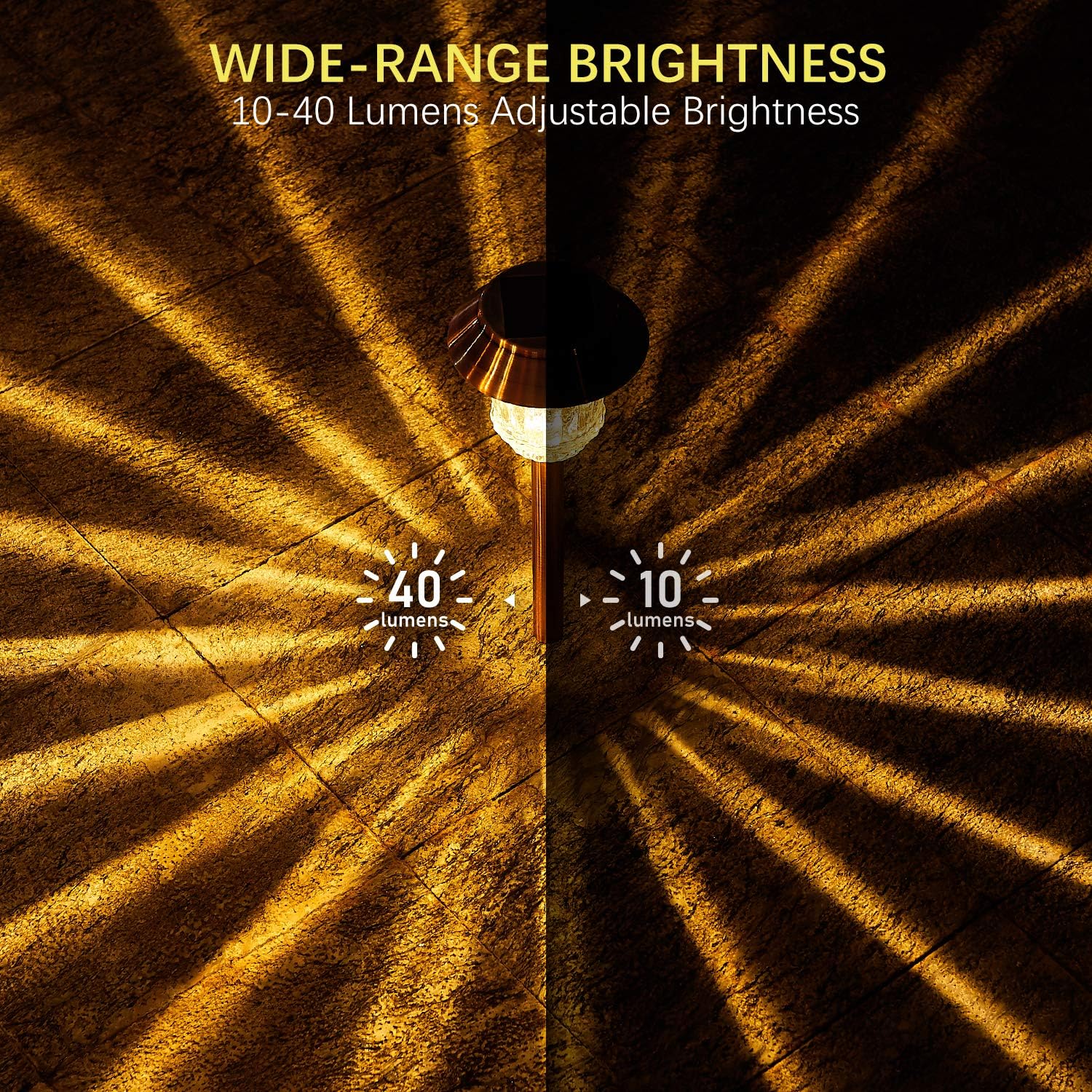 XMCOSY+ Solar Lights Outdoor Waterproof, 4 Pack Solar Lights for Outside, 10-40 LM Dimmable LED Glass Outdoor Solar Lights for Yard Pathway Garden Lawn Driveway Walkway (Warm White)-VerdiqueGarden