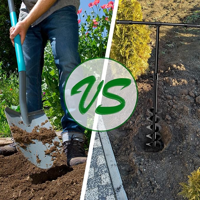 LONGRUN Manual Garden Hole Digging Drill Bit, Hand Drill Auger Post Hole Digger for Planting, Spiral Drill Planter for Bulb, Flower, Tree, Seedlings, Bedding Plants, Umbrella, Fence Holes-6"x 38"-VerdiqueGarden