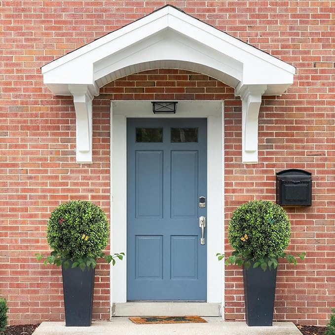 28" Artificial Boxwood Ball Bush, UV Resistant Topiary Tree Faux Boxwood Ball Shaped Porch Bushes with Ground Spike Artificial Bushes for Outdoors Front Door Decor Home Garden-VerdiqueGarden