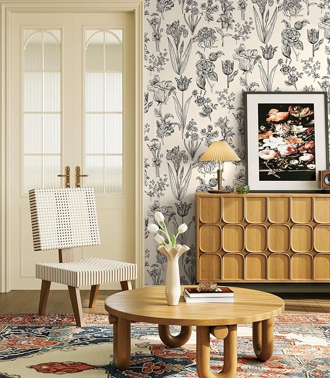 Dimoon 236"x17.3" Floral Peel and Stick Wallpaper Beige Contact Paper Waterproof Wallpaper Delicate Vintage Flower Thicken Plant Self Adhesive Removable Wall Covering Shelf Liner Decal Vinyl Roll-VerdiqueGarden