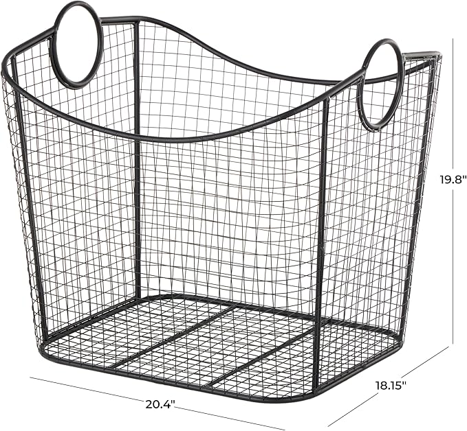 Deco 79 Metal Decorative and Functional Storage Basket Deep Basket Organizer with Round Handles, Basket for Storage 20" x 18" x 20", Black-VerdiqueGarden