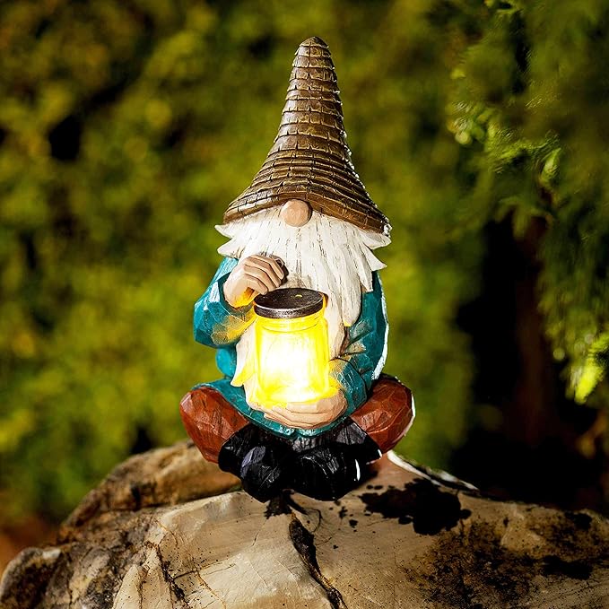 VP Home Firefly Jar Gnomes - Outdoor Garden Gnome with Solar Light - Durable Garden Decorations for Yard, Lawn, Patio - 10.5H x 7W x 5.5D - Weather-Resistant Gnome Statue-VerdiqueGarden