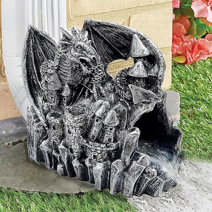 Dragon Gutter Diverter Rain, Outdoor Decor Sculpture, Garden Rain Downspout Diverter, Splash Block, Gutter Extender, Decorative Extension, Animal Statue,Eco-Friendly Resin, Fits 3x4 Downspouts-VerdiqueGarden