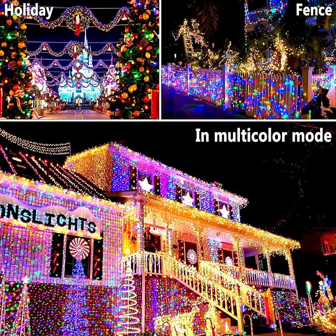 KNONEW 403FT 1000 LED Christmas Lights Color Changing Outdoor String Lights with 11 Modes & Timer Fairy Light Plug in Waterproof Fairy Lights for Xmas Yard Tree Wedding Party(Warm White to Multicolor)-VerdiqueGarden