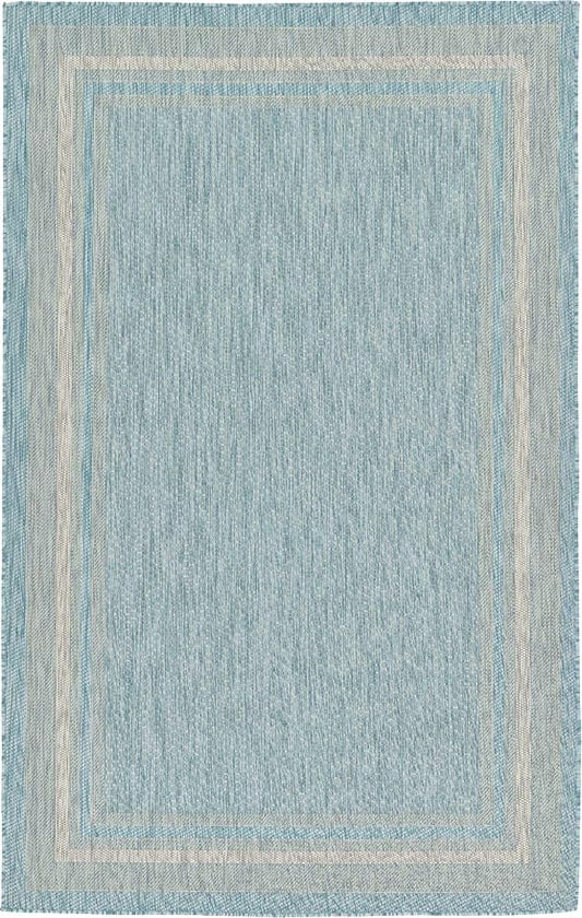 Unique Loom Outdoor Border Collection Area Rug - Soft Border (5' 1" x 8' Rectangle, Aquamarine/ Ivory)-VerdiqueGarden