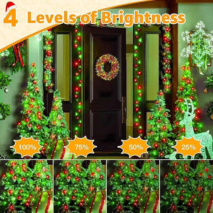 Ollny Christmas Lights Outdoor 800LED 262FT, Red and Green Plug in Fairy Lights with Remote, 8 Modes Waterproof Timers Dimmable LED String Lights for Indoor House Outside Bedroom Patio Balcony-VerdiqueGarden