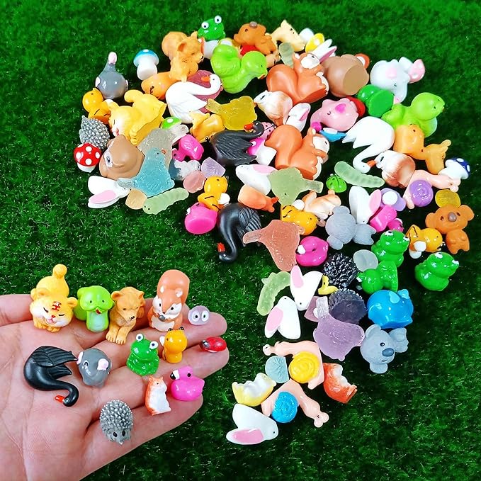 100 Pcs Mini Resin Animals Figures, Forest Tiny Plastic Animals Figurines to Hide Miniature Fairy Garden Decorations Accessories-VerdiqueGarden