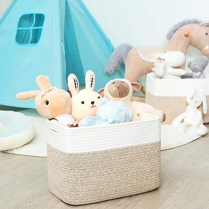 MINTWOOD Design Storage Basket for Shelves, Decorative Baskets for Organizing, Book Basket, Storage Cube Bin Box, Woven Closet Organizer, Pantry Closet and Shoe Basket, Light Brown-VerdiqueGarden