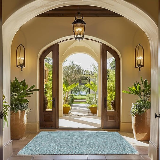 nuLOOM 8' x 10' Solid Hand Braided Indoor/Outdoor Area Rug, Pet-Friendly, High Traffic, Weather Resistant, for Patio, Balcony, Bedroom, Living Room, Dining Room, Wynn Aqua-VerdiqueGarden