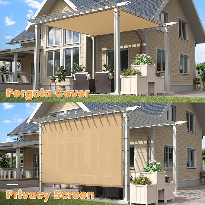 VICLLAX Shade Fabric Sun Shade Cloth with Every 2 FT Grommets for Patio Garden Pergola Cover Canopy 8x15 FT, Wheat-VerdiqueGarden