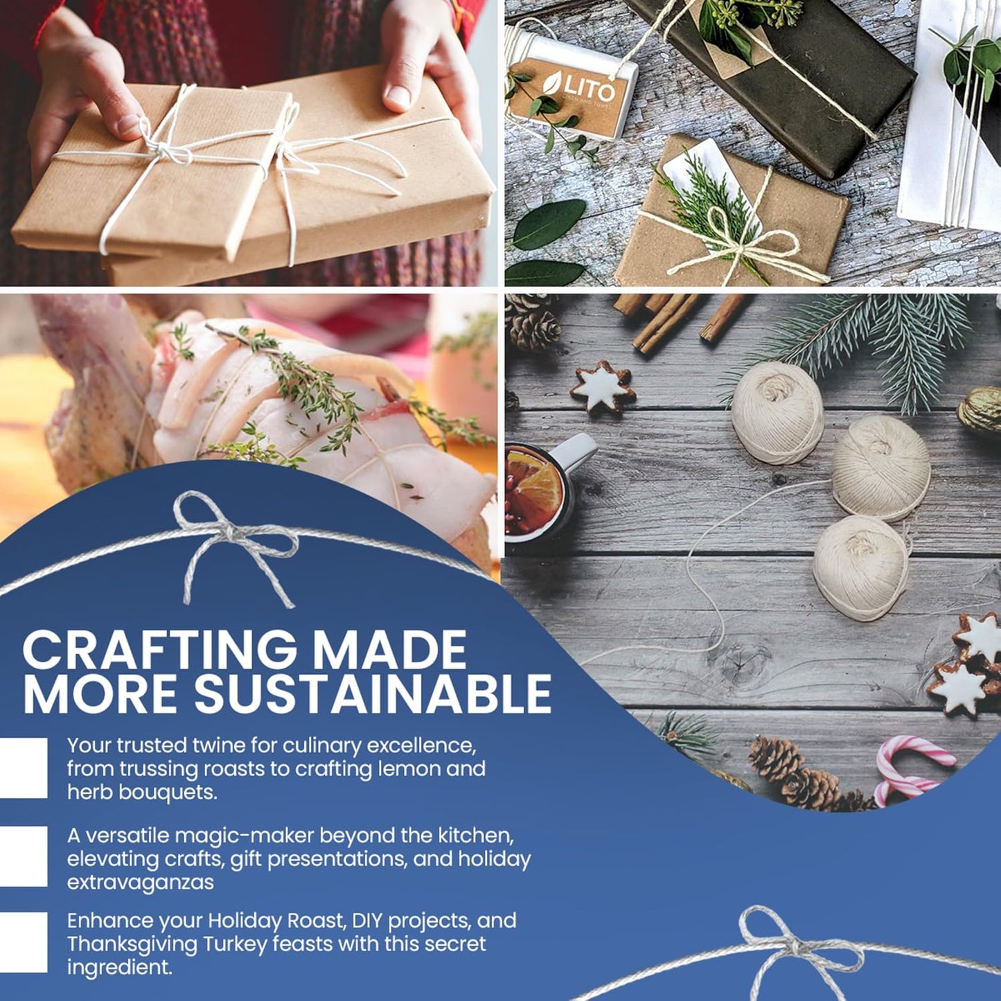 Organic Butcher’s Twine for Cooking & Trussing – 2mm Heavy-Duty Natural Cotton Kitchen Twine 1000 Feet – Food-Safe, Oven-Safe String for Meat, Turkey, Baking, & Crafts-VerdiqueGarden