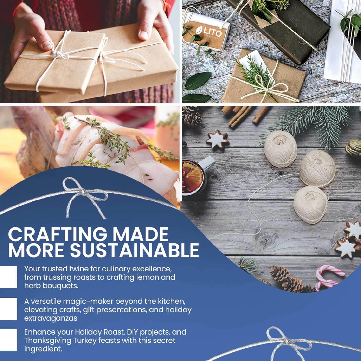 Organic Butcher’s Twine for Cooking & Trussing – 2mm Heavy-Duty Natural Cotton Kitchen Twine 1000 Feet – Food-Safe, Oven-Safe String for Meat, Turkey, Baking, & Crafts-VerdiqueGarden