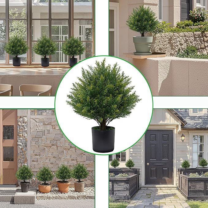 Artificial Topiary Ball Tree 19''T Faux Little Bush Ball Tree UV Resistant Shrub Potted Artificial Plant for Outdoor Indoor Front Porch Garden-VerdiqueGarden