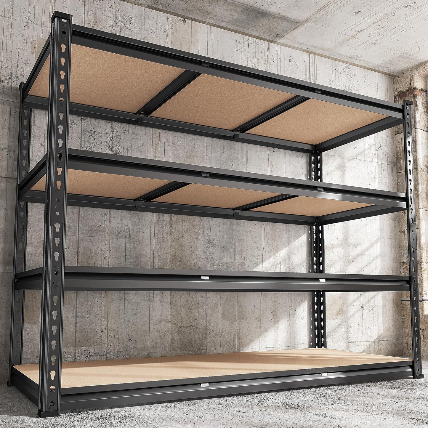 REIBII 48.2" W Garage Shelving, Storage Shelves Load 2600LBS, 4-Tier Adjustable Heavy Duty Metal Shelves for Warehouse, Pantry, Kitchen, 60.1" H X 48.2" W X 24" D, Black-VerdiqueGarden