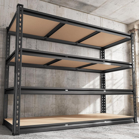 REIBII 48.2" W Garage Shelving, Storage Shelves Load 2600LBS, 4-Tier Adjustable Heavy Duty Metal Shelves for Warehouse, Pantry, Kitchen, 60.1" H X 48.2" W X 24" D, Black-VerdiqueGarden