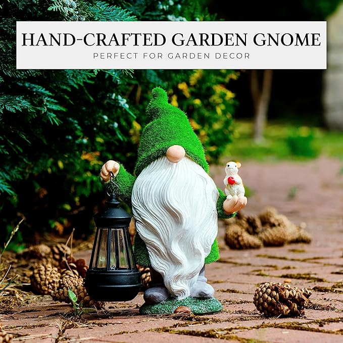 Garden Gnome with Squirrel 11.8, Gnomes with Solar Lantern, Garden Statues Outdoor Clearance, Garden Gnomes Outdoor Funny for Patio Decor, Fall Gnomes-VerdiqueGarden