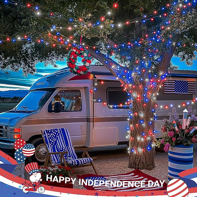 JMEXSUSS Red White & Blue Lights Clear Wire, 66 Ft 200 LED 4th of July Decorations String Lights Plug in, Christmas Lights for Independence Day Celebration Party Memorial Day Patriotic Holidays Decor-VerdiqueGarden
