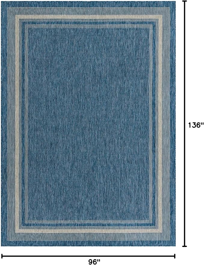 Unique Loom Outdoor Border Collection Area Rug - Soft Border (8' x 11' 4" Rectangle, Blue/ Ivory)-VerdiqueGarden
