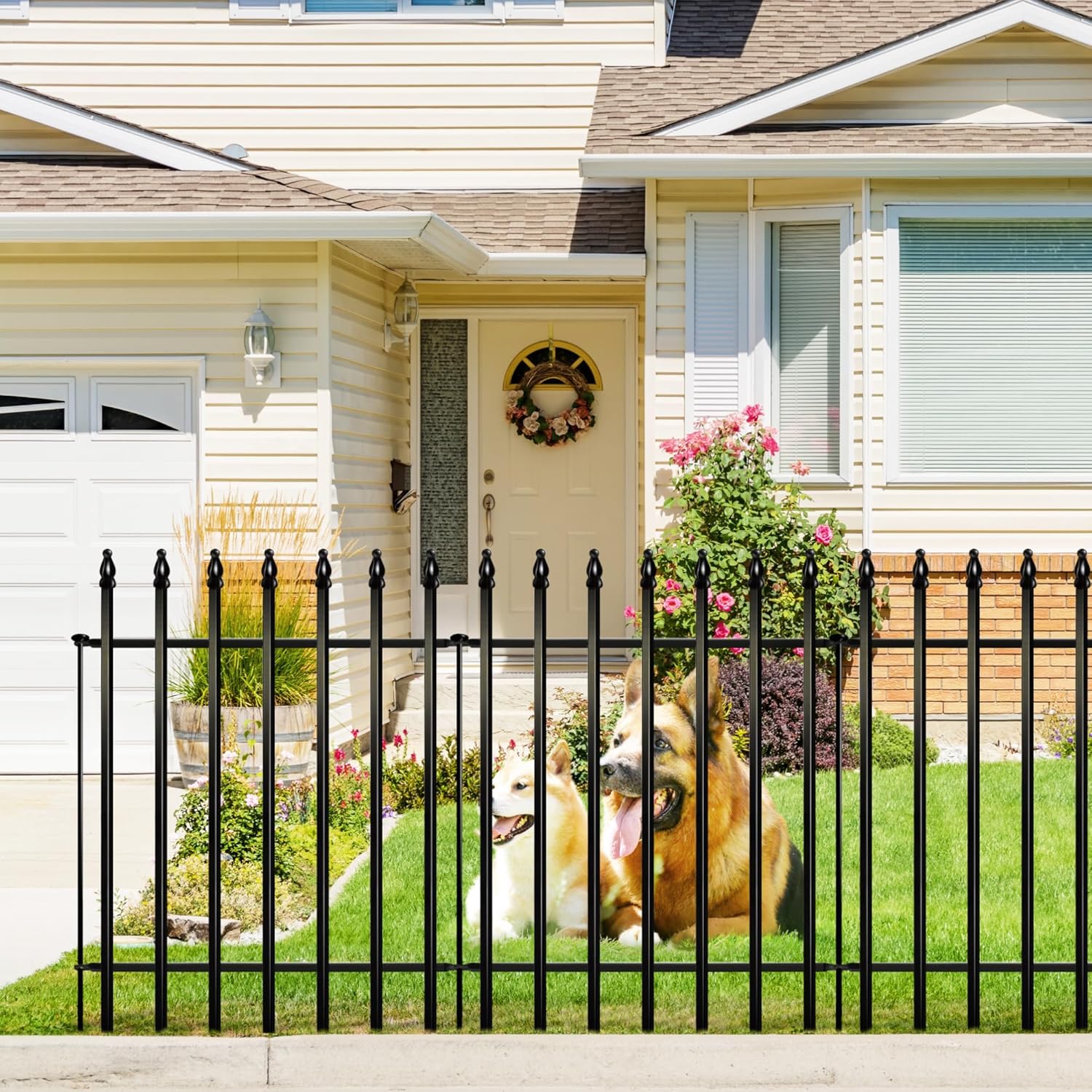 Metal Decorative Garden Fence 36" Wide x 28" High (5 Panels, Total Length 11.6 feet), Metal Border Folding Fence, Landscape Fencing Dog Fence Pet Fence for Flower Bed, Yard, Animal Barrier-VerdiqueGarden