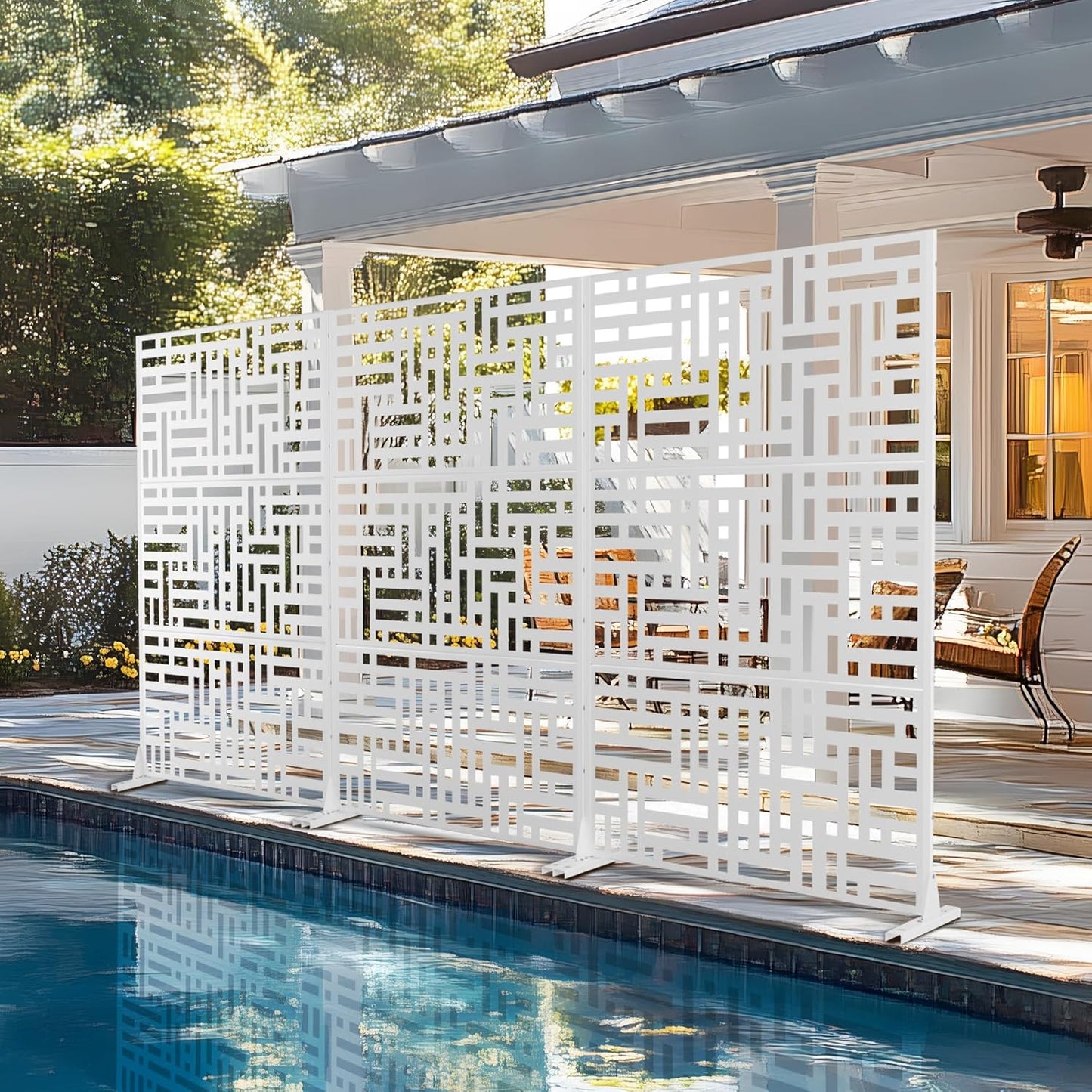 72" H×47" W Metal Privacy Screen Outdoor Privacy Screen Freestanding, Outdoor Privacy Screens and Panels for Patio Lawn Deck(Consists of 3 Panels)-VerdiqueGarden